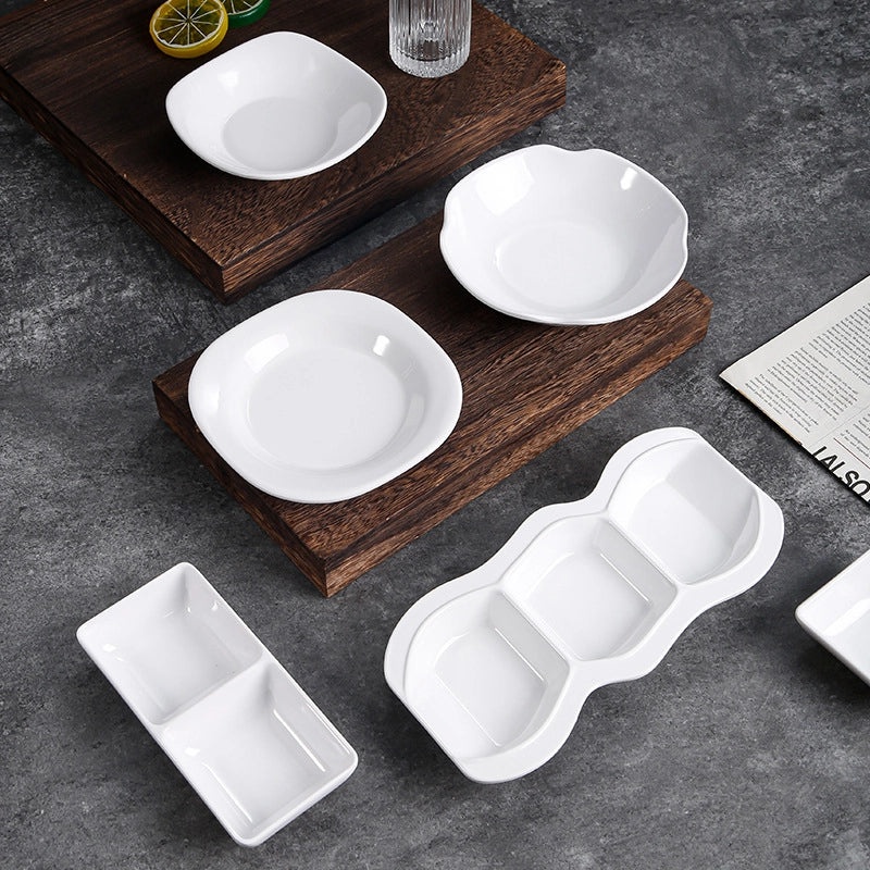 White Melamine Round Three-Compartment Sauce Dish Imitation Porcelain for Restaurant Hot Pot Serving|Kitchen & Dining Accessories