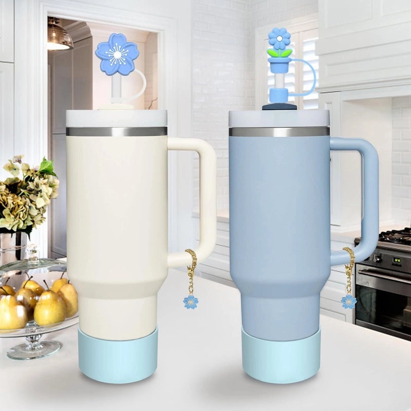 Solid Color Alloy Straw Cap and Decorative Cup Sleeve Set | Drinkware Accessories