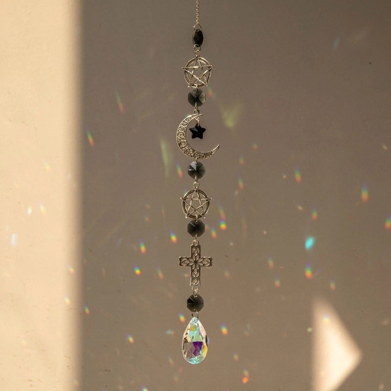 Minimalist Moon & Water Droplets Crystal Suncatcher Wind Chime Decorative Wall Hanging|Home Decor