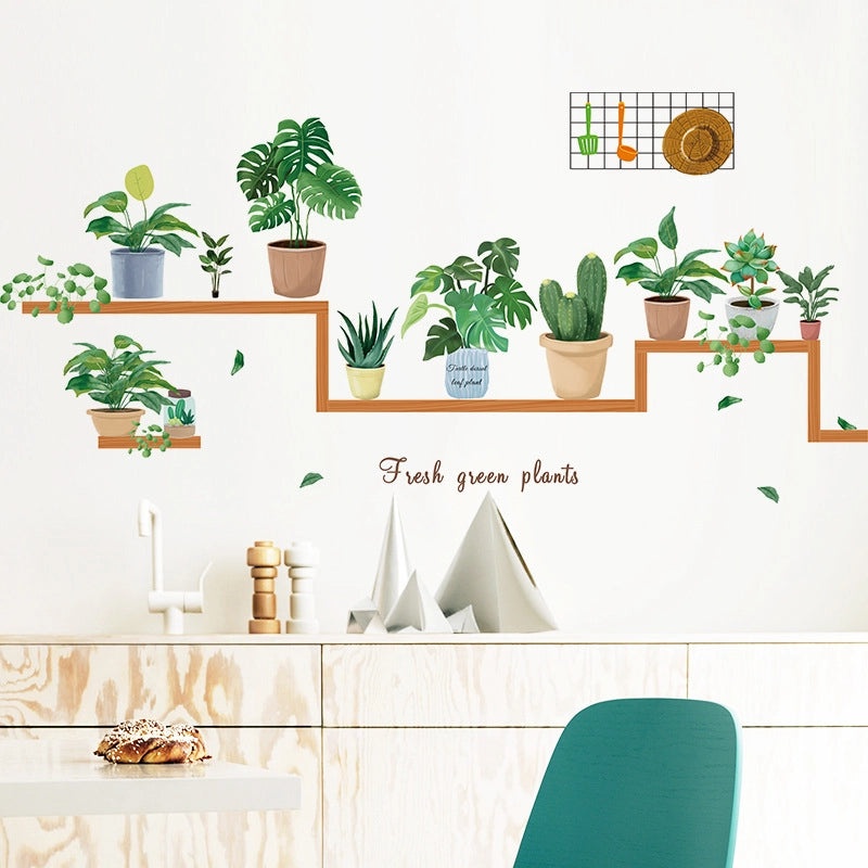 Nordic Style Fresh Potted Plant Wall Sticker for Living Room Bedroom Self-Adhesive Removable Decorative Background Fx-c57|Home Decor Wall Sticker