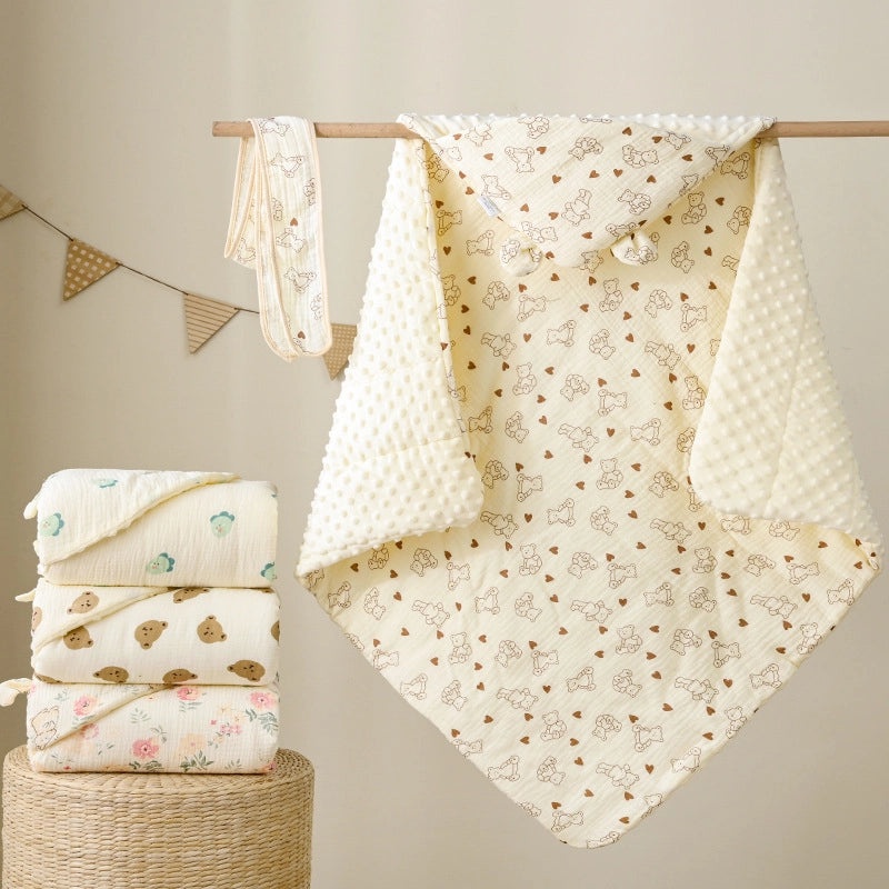 Velvet Quilted Hooded Baby Swaddle Blanket Autumn Winter Newborn Delivery Room Package|Baby Clothing & Accessories