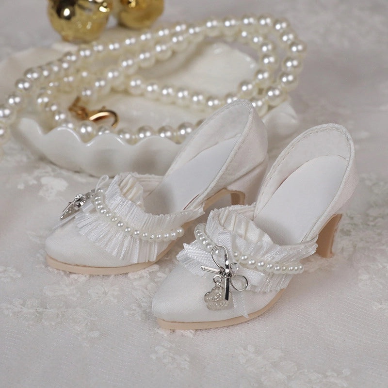 Multicolor High Heel Pearl Shoes for BJD Baby Doll SD Figures Metal Bow Pointed Fashion Baby Shoes|Doll Accessories