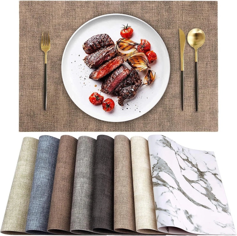 Square Double-Sided Waterproof Leather Placemat with Cloth Pattern | Dining Table Mats & Tableware Accessories
