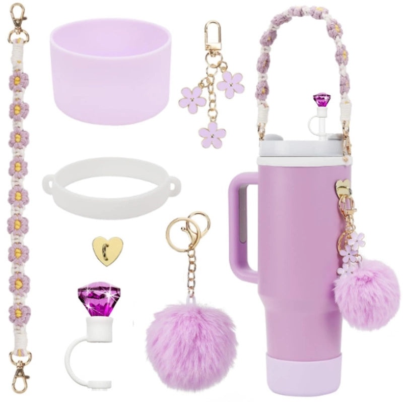 Adorable Geometric Plush Silica Gel Straw Charm Cup Pendant Set | Drink Accessories