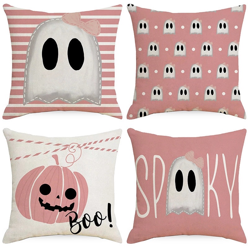 Halloween Minimalist Pumpkin Ghost Linen Pillow Covers for Couch Sofa Decor | Home Decor Pillows