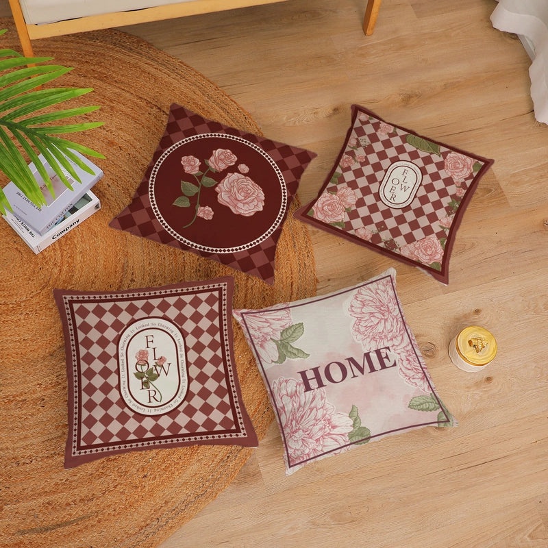 European Retro Floral Pillowcase with Geometric Plaid Design|Home Decor Cushions
