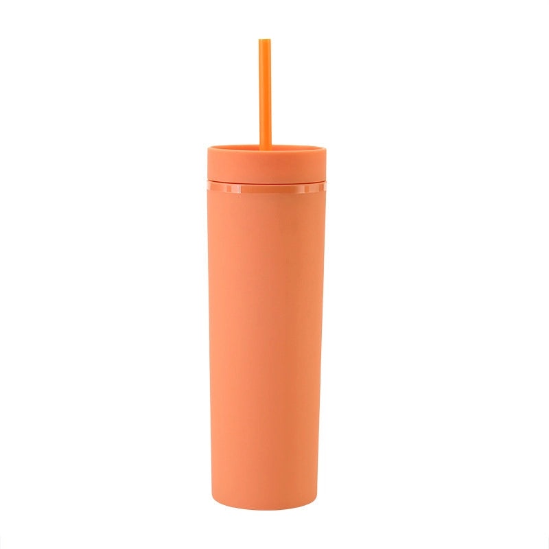 16oz Frosted Double-layer Plastic Tumbler with Straight Straw | Drinkware & Cups