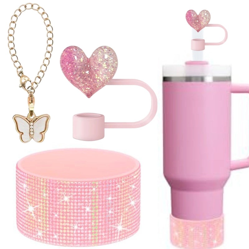 Red Heart Butterfly Silicone Straw Caps 3pcs Set | Drinkware Accessories