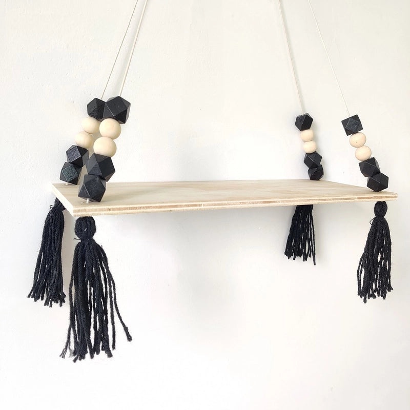 Nordic Macaron Octagonal Beads Tassel Wall Shelf Creative Kids Room Storage Plywood Organizer|Home Decor Storage