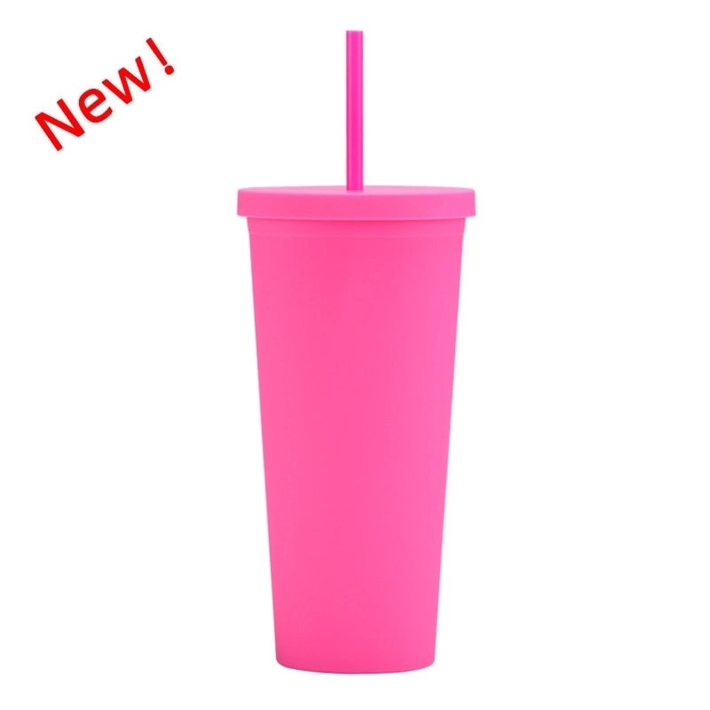 24oz Double-layer Frosted Plastic Straw Cup with Lid | Drinkware & Tumblers