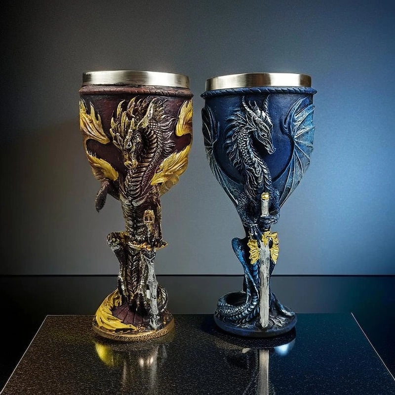 Retro Chinoiserie Dragon Stainless Steel Wine Glass Single Piece|Drinkware & Bar Accessories