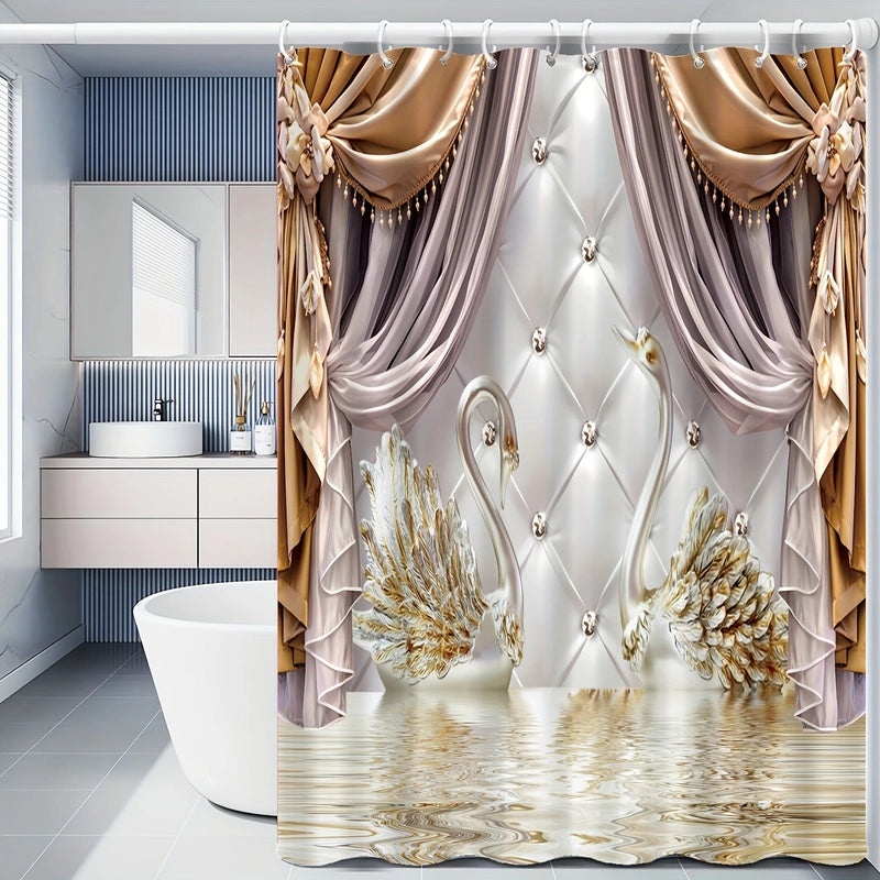 Elegant Modern Swan Polyester Shower Curtain | Bathroom Accessories