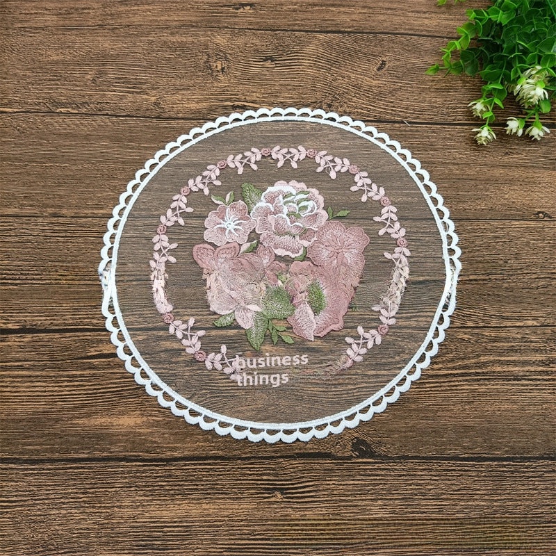 Nordic Round Lace Placemat Embroidered Floral Mesh Mat Home Textile Sofa Cover Photo Background Fabric|Home Decor & Table Linens