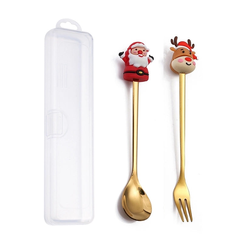 Festive Animal Santa Claus Stainless Steel Cutlery Set 2 Pieces|Kitchen & Dining Tableware