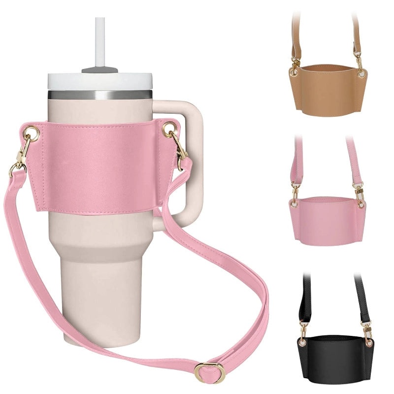 Leather 40oz Ice Cup Cover with Adjustable Shoulder Strap | Drinkware Accessories