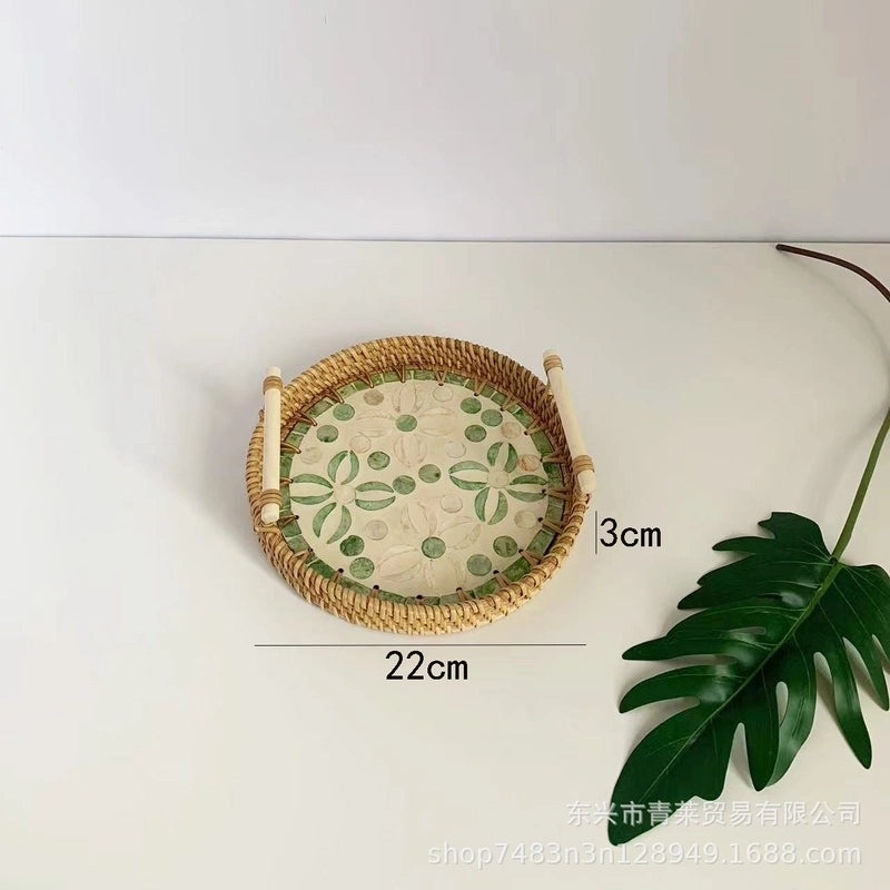 Handwoven Floral Rattan Shell Storage Basket for Casual Home Décor|Home Storage & Organization