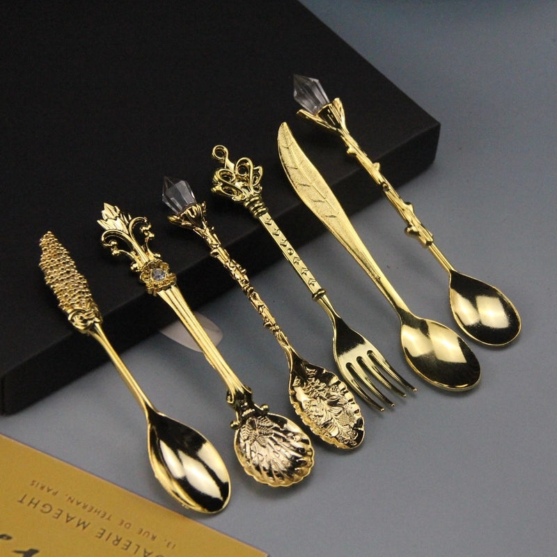 Retro Style Solid Color Zinc Alloy Spoon Set for Casual Elegance|Home & Kitchen Tableware