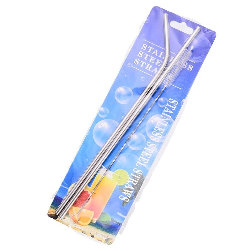 Stainless Steel Reusable Straw Set with Colorful Paper Card, Straight and Curved for Coffee, Milk Tea, Beverage | Drinkware & Bar Accessories