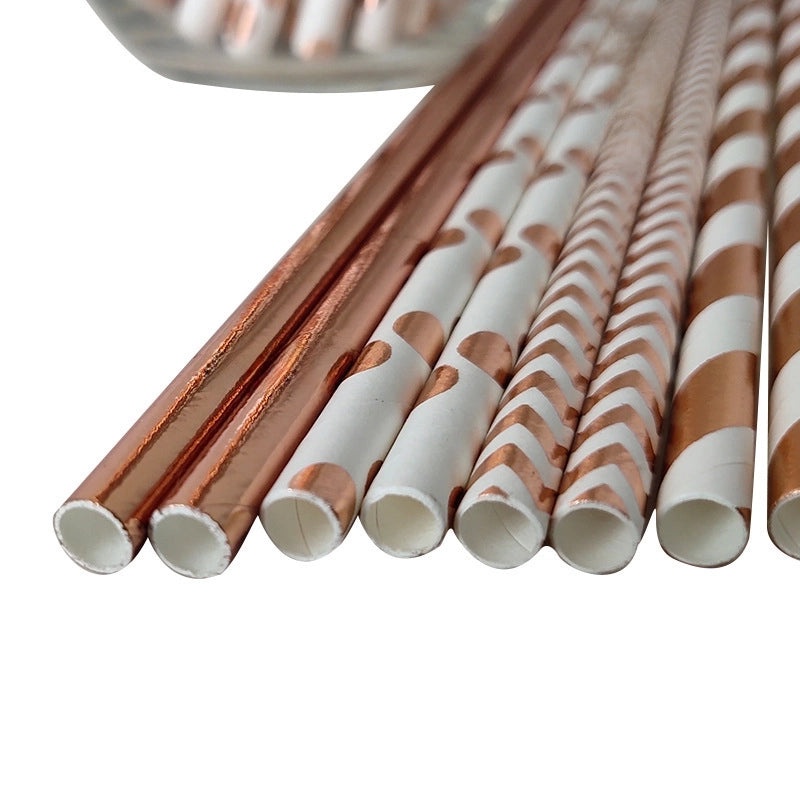 400pcs Rose Gold Paper Straws Disposable Decorative Straws for Parties Pastries Beverages|Party Supplies