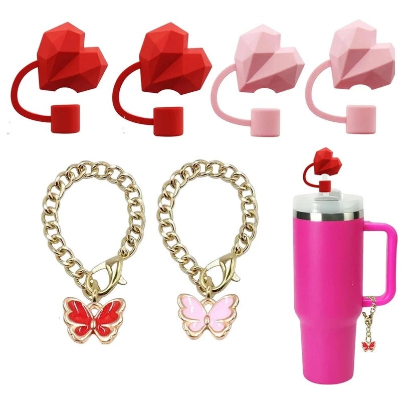 Pastoral Style Floral Metal Straw with Silica Gel Sleeve Decorative Cap Set | Kitchen & Dining Accessories