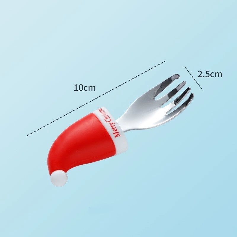 Christmas Stainless Steel Spoon Fork with Silica Gel Cute Christmas Hat Design 1 Piece | Kitchen Utensils