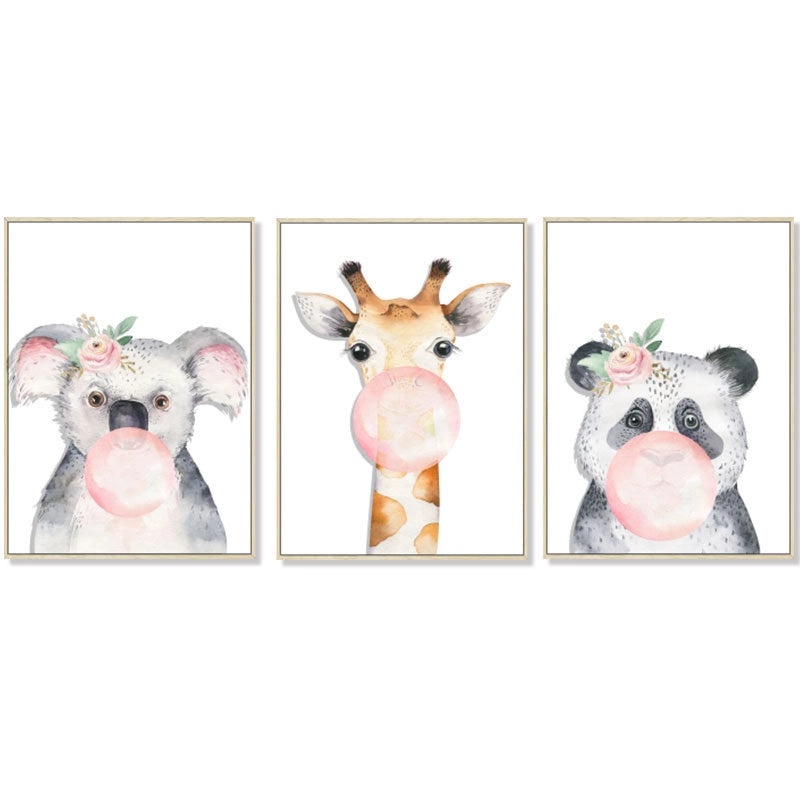 Watercolor Forest Animal Triptych Wall Art|Home Decor