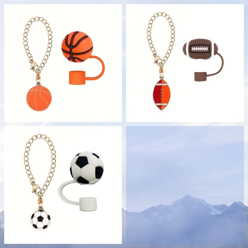 Cute Basketball Football Silicone Straw Cap Set for Kids | Drinkware Accessories