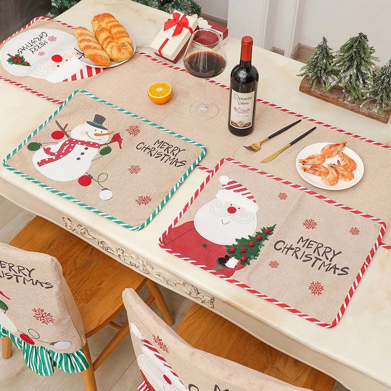 Festive Christmas Snowman Linen Placemat Cartoon Style Holiday Table Decoration|Home & Living > Kitchen & Dining > Table Linens