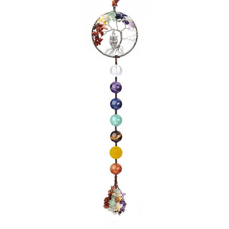 Natural Gravel Lucky Tree Dreamcatcher Car Pendant Round Beads Woven Yoga Curtain Ornament | Car Accessories