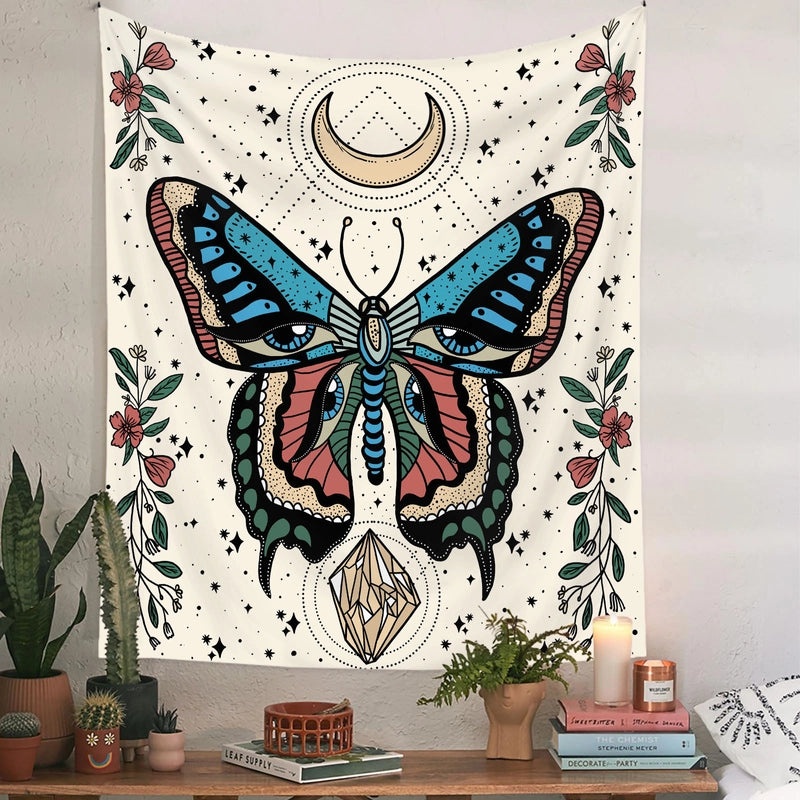 Vintage Moon Flower Butterfly Soft Polyester Plush Tapestry|Home Decor Wall Hangings