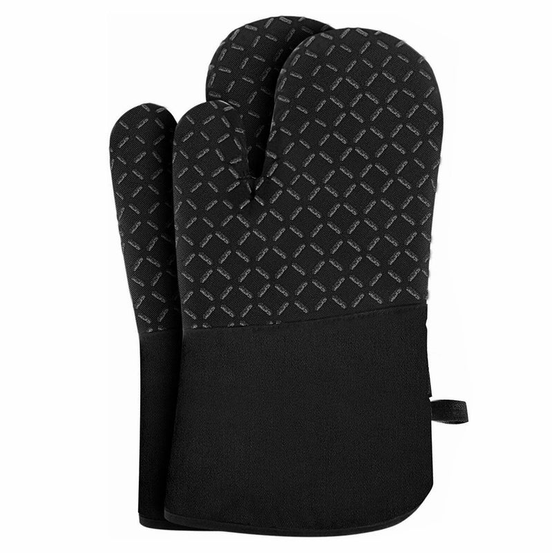 Unisex Non-slip Silicone Cotton Baking Oven Gloves Heat Resistant Check