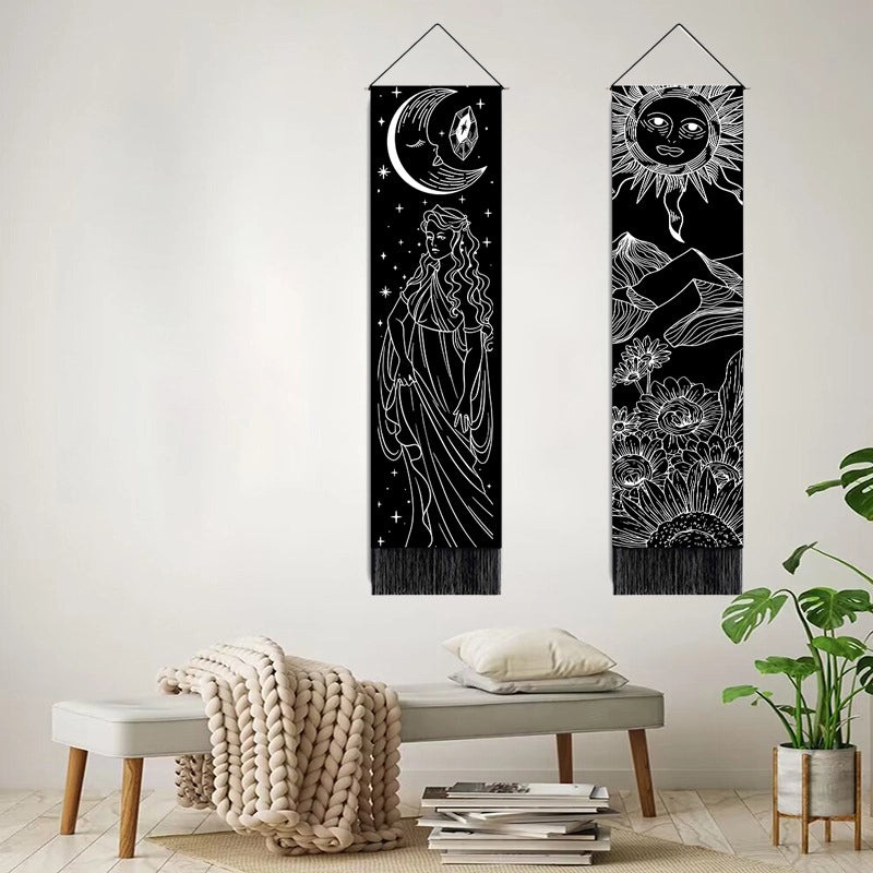 Nordic Sun and Moon Wall Tapestry Cotton Linen Blend Home Decor|Home Decor & Wall Art
