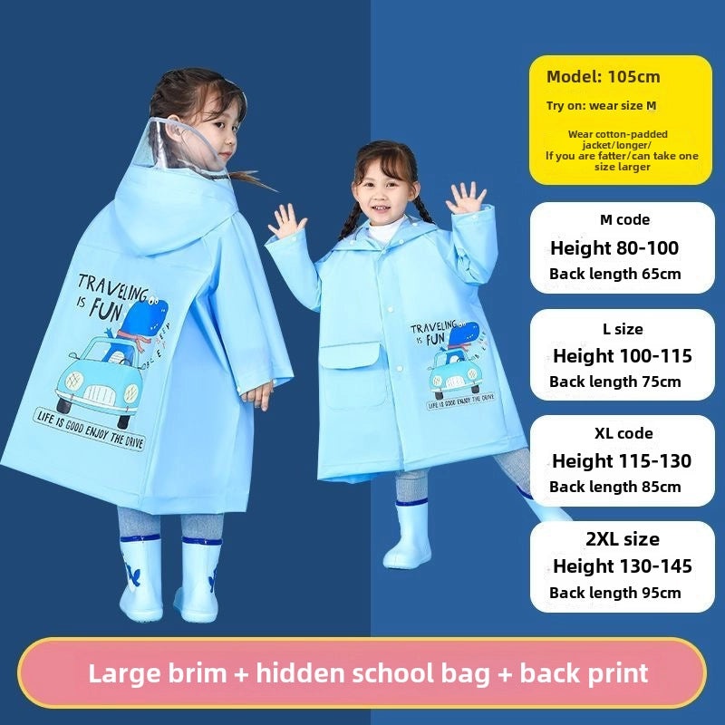 Kids Waterproof Dinosaur Poncho Raincoat, Boys School Bag Compatible, Primary School Baby Rain Jacket|Kids Rainwear