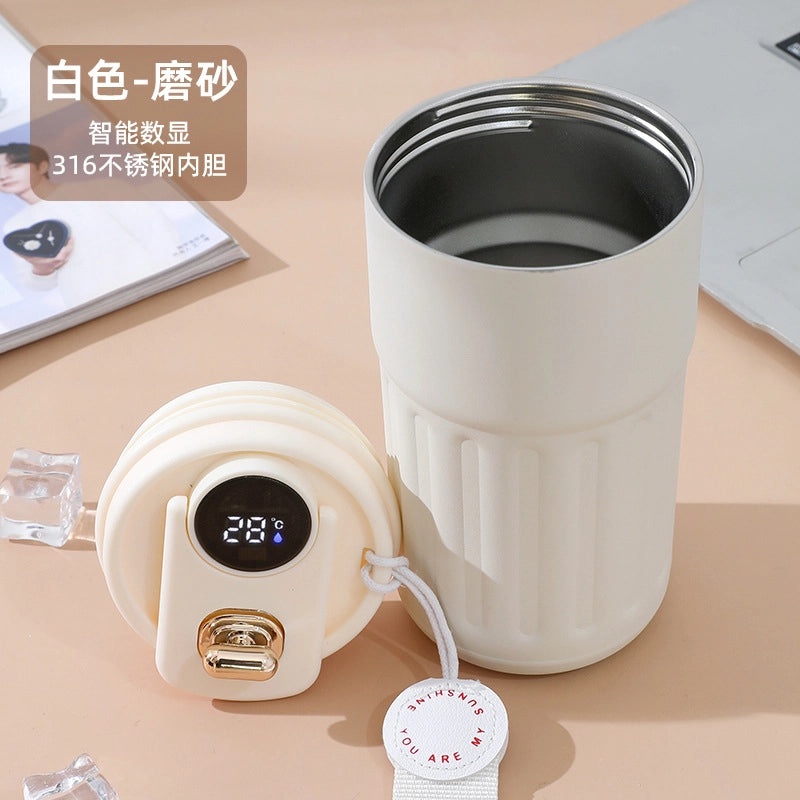 Smart Temperature Display Coffee Mug 316 Stainless Steel Cute Portable Thermos Cup with Carrying Strap | Drinkware & Thermoses