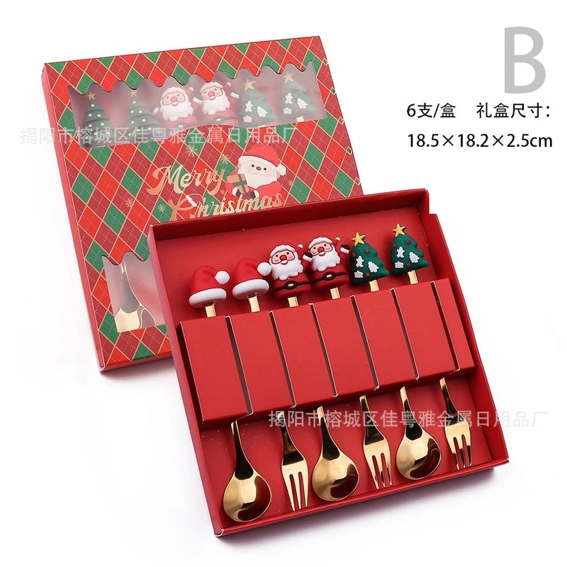 Christmas Santa Claus Stainless Steel Spoon and Fruit Fork Set | Kitchen & Dining Utensils