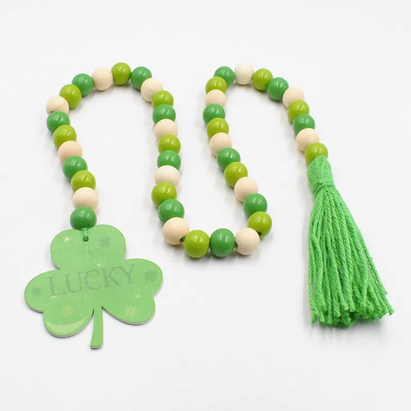 Unisex DIY Wooden Tassel Pendant Irish Festival Clover Pattern