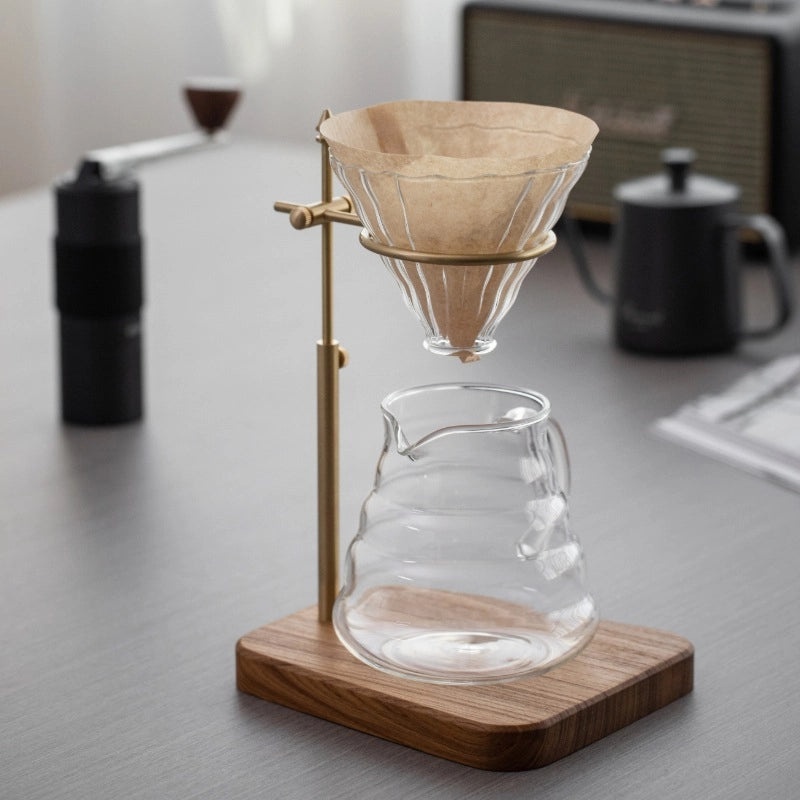 Retro Adjustable Solid Wood Coffee Filter Holder with Brass Handle | Coffee Accessories