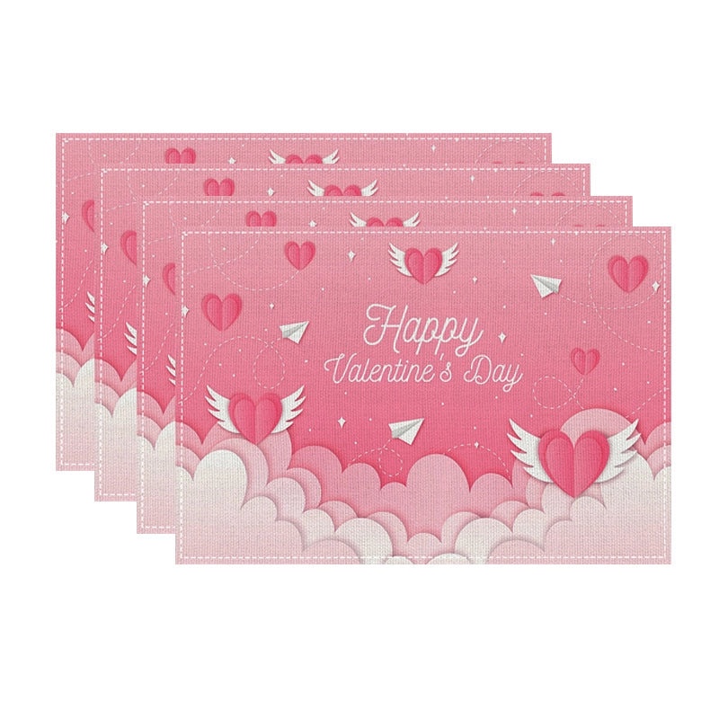Romantic Minimalist Heart Letter Linen Placemat for Valentine’s Day | Home Decor & Tableware