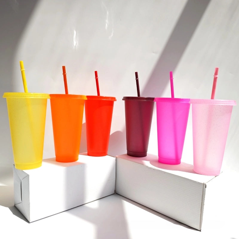 710ml Large Capacity Glitter Sipper Cup with Logo, Creative PP Plastic, 15 Color Options | Drinkware & Tumblers