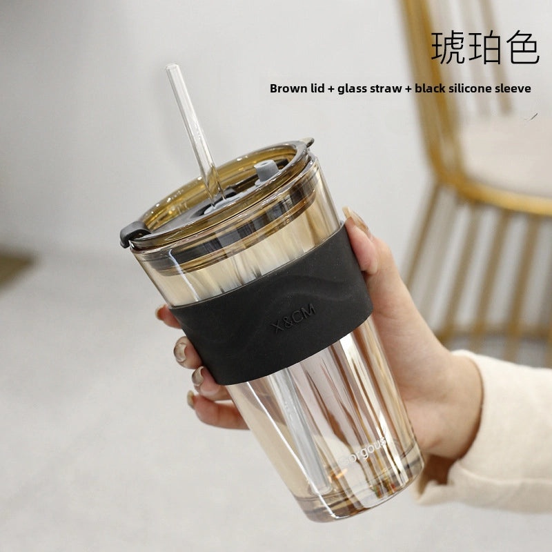 Northern Lights Glass Straw Cup Portable Household Student Drinkware Trendy Couple Small High-Value Cup|Kitchen & Dining