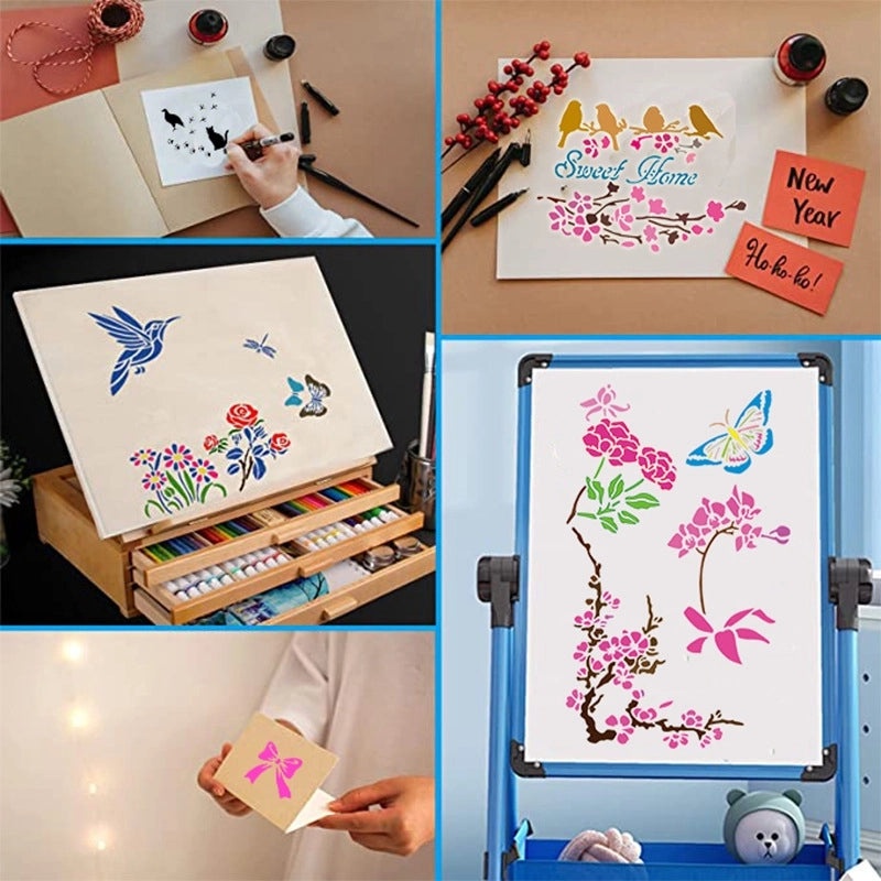 Plant and Animal Painting Template DIY Flower Graffiti Hollow PET Board for Leak Word Art | Art Supplies