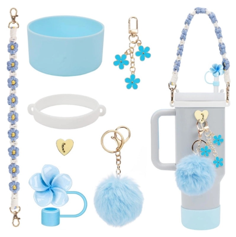 Adorable Geometric Plush Silica Gel Straw Charm Cup Pendant Set | Drink Accessories