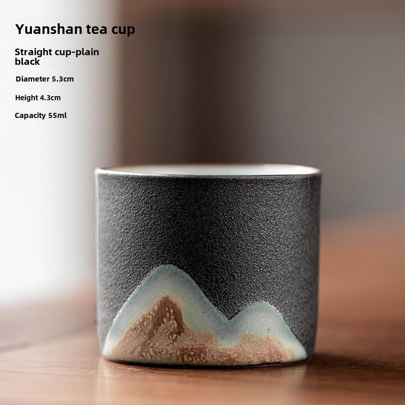 Yuanshan Ceramic Black Tea Cup Small Kung Fu Zen Personal Tea Cup Retro Master Cup with Tea Holder|Tea Cups & Accessories
