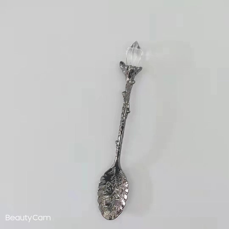 Nordic Vintage Crystal Head Alloy Leaf Spoon for Mug Coffee Ice Cream | Kitchen & Dining Utensils