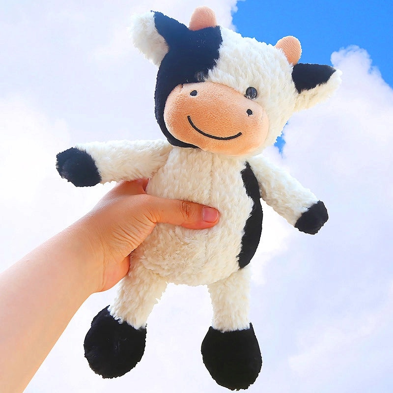 Black and White Cow Plush Doll with Flower Smile, Sitting Calf Soft Toy Leather Shell|Toys & Hobbies Plush Animals
