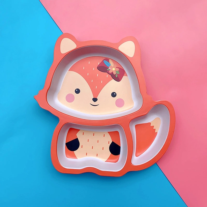 Cute Cartoon Bamboo Fiber Kids Plate Baby Dish Grid for Household Kindergarten Use|Children's Tableware