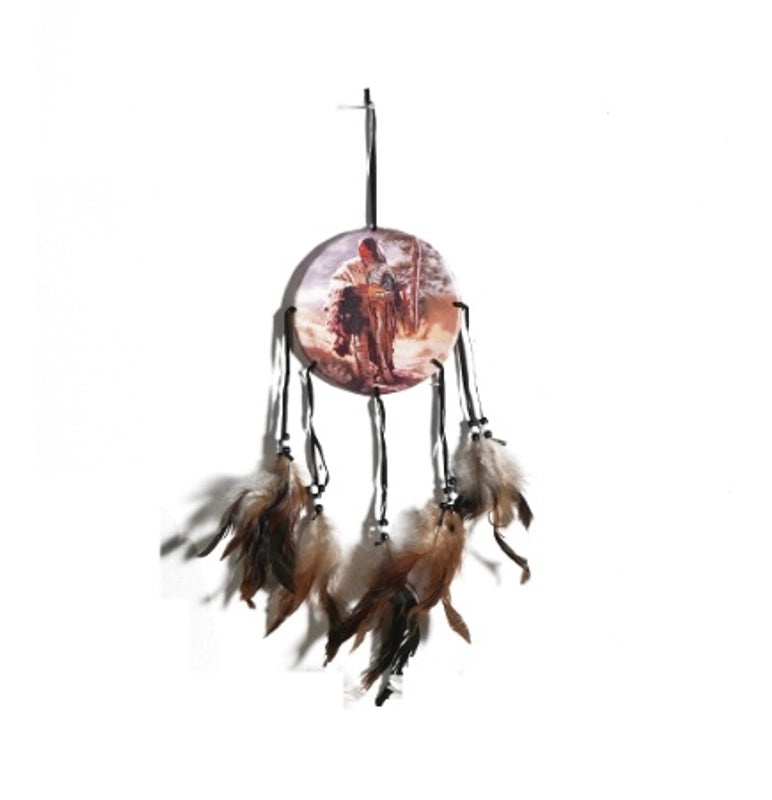 Wolf Head Dreamcatcher Oil Painting Wall Hanging with Natural Feathers | Home Decor & Wall Art