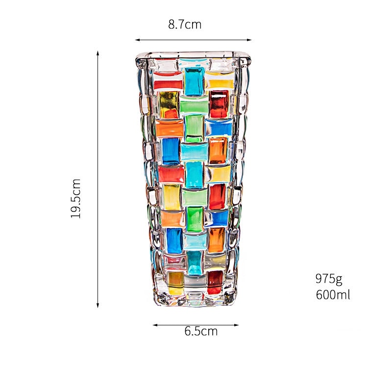 Hand Painted Colorful Vase and Woven Pattern Fruit Plate with Lid, Candy Jar, Painted Glass Juice and Whiskey Wine Glass|Home Decor & Drinkware