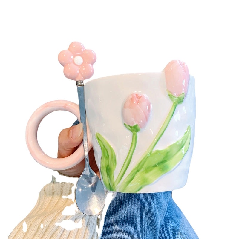 Elegant Tulip Ceramic Mug High-Quality Tea Cup Office Water Cup Perfect Gift for Events|Home & Kitchen > Drinkware > Mugs