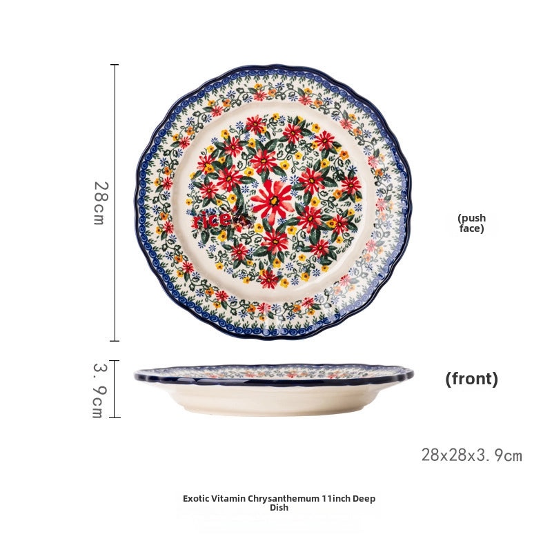 Vintage Polish Ceramic Tableware Set | Household Creative Rice, Soup, Noodle Bowls & Double Ear Plates | Kitchen Dining Dishes Set|Ceramics & Pot